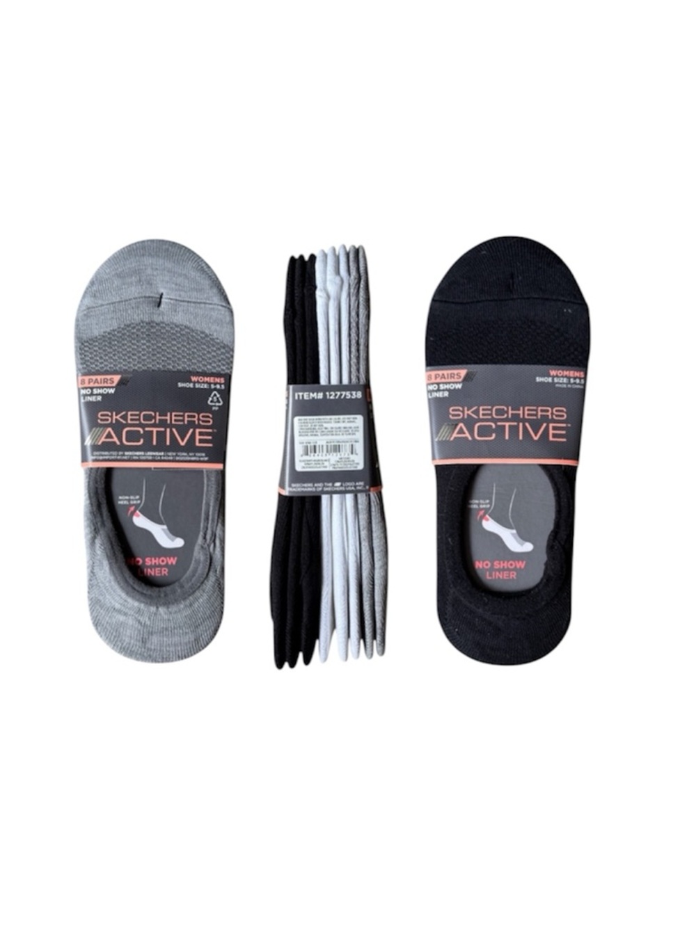 Skechers Womens 8 Pair Active No Show Liner Socks